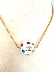 MINT. Vintage CHANEL skinny chain necklace with CC white ball and colorful stones. Perfect gift. Classic vintage jewelry. 070606re1