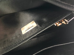 Vintage Chanel black lambskin camera bag, shoulder bag with fringe and CC stitch mark. Medium size. Good daily purse. 06020605