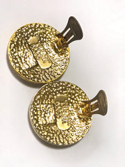 Vintage Gianni Versace round gold tone medusa face motif earrings. Must have Lady Gaga style jewelry piece. Great gift. 060523re3