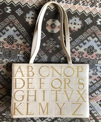 Vintage Paloma Picasso ivory beige leather large shoulder bag, tote bag with golden alphabet, letter print. Must have daily purse. 050425r3