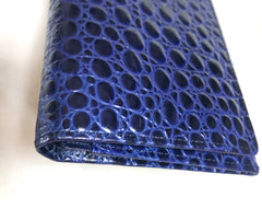 Vintage Gianni Versace croc-embossed leather blue wallet with golden round embossed logo motif. Unisex great gift.