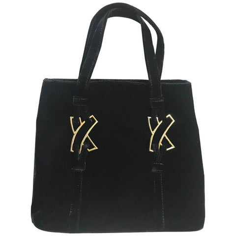 MINT. Vintage Paloma Picasso black velvet tote bag with golden logo motifs. Perfect casual use bag. 061105re3