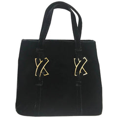 MINT. Vintage Paloma Picasso black velvet tote bag with golden logo motifs. Perfect casual use bag. 061105re3