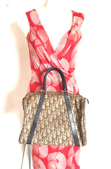 70's vintage Christian Dior brown trotter jacquard handbag. ECLAIR zippers. Classic mini speedy duffle bag.
