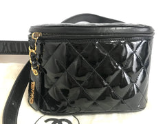 1990s Vintage CHANEL Black Patent Enamel Leather Fanny Pack / Hip Bag / Party Clutch — Belt Size 28–30" — 050320r17