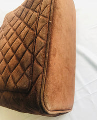 Vintage CHANEL brown suede classic tote bag with large CC mark and golden CC medal charm to the zipper. Classic purse for daily use.