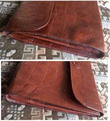 Vintage Mulberry brown croc embossed leather portfolio bag, document case purse, can be iPad purse. Classic unisex piece by Roger Saul. 050406r7