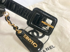 1990s Vintage CHANEL Black Patent Enamel Leather Fanny Pack / Hip Bag / Party Clutch — Belt Size 28–30" — 050320r17