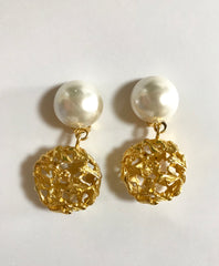 Vintage Salvatore Ferragamo white faux pearl dangle earrings with golden shoe design featured charm. Gorgesous jewelry.