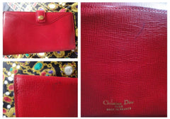 Vintage Christian Dior red genuine leather wallet with gold tone CD charm. 050816f3