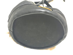 Vintage Salvatore Ferragamo black leather hobo style shoulder bag with vara logo motif and drawstrings. Classic bag for daily use. 050317r1