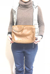 Vintage Christian Dior brown genuine nappa leather double flap clutch bag, classic unisex style bag with golden logo motif. 050316r6