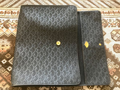 Vintage Karl Lagerfeld black fan pattern document bag, portfolio purse with logo motif. Great for unisex and daily use.