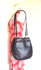 Vintage Bottega Veneta multicolor intrecciato woven lamb leather hobo shoulder bag. Brown, navy, khaki, and wine. Beautiful classic purse.