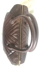Vintage CHANEL brown caviarskin v stitch, chevron style bag, Speedy bag with golden CC charm. Classic purse for daily use.  060516re1