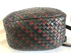 Vintage Bottega Veneta multicolor intrecciato woven lamb leather hobo shoulder bag. Brown, navy, khaki, and wine. Beautiful classic purse.