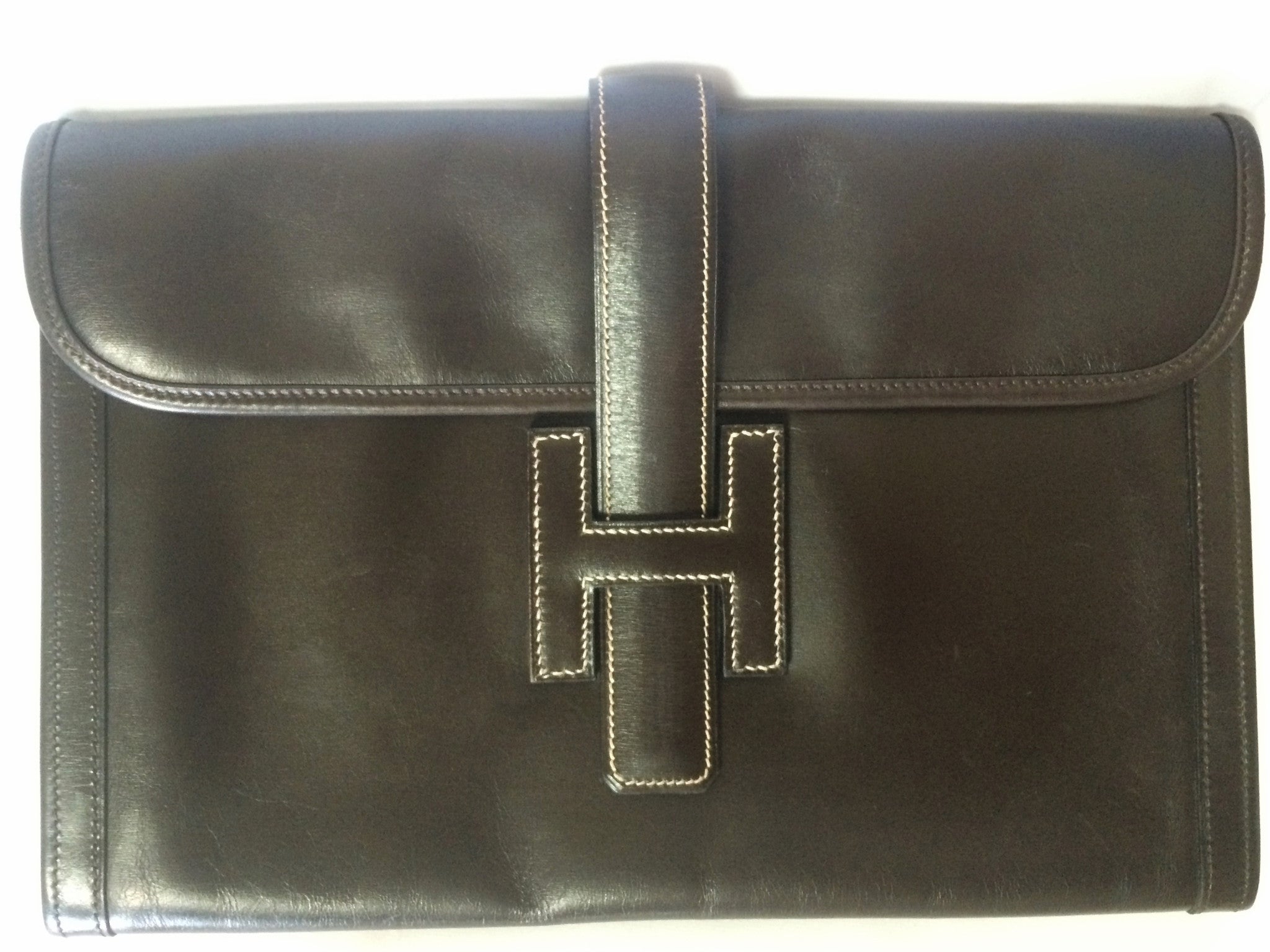 90's vintage HERMES jige, document case, dark brown portfolio purse. Classic and sophisticated style for unisex. 060531r5