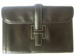 90's vintage HERMES jige, document case, dark brown portfolio purse. Classic and sophisticated style for unisex. 060531r5