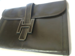 90's vintage HERMES jige, document case, dark brown portfolio purse. Classic and sophisticated style for unisex. 060531r5