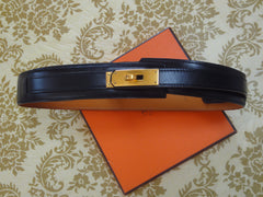 MINT. Vintage HERMES black box calf leather Kelly belt. Stamp S in O, 1989. size 65. 23", 24", 25", and 25.5". 050323re8