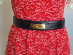 MINT. Vintage HERMES black box calf leather Kelly belt. Stamp S in O, 1989. size 65. 23", 24", 25", and 25.5". 050323re8