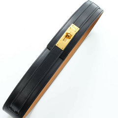 MINT. Vintage HERMES black box calf leather Kelly belt. Stamp S in O, 1989. size 65. 23", 24", 25", and 25.5". 050323re8