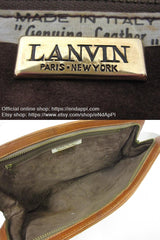 Vintage LANVIN brown logo printed suede leather pouch bag. Great masterpiece for all generations. unisex. Must Have. 070606re2