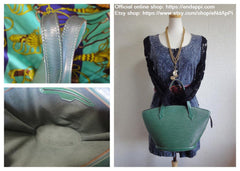 Vintage Louis Vuitton green epi tote bag in V shaped triangle. Perfect vintage LV purse for daily use. Spring