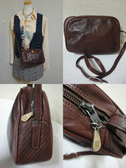 Vintage LANVIN wine brown logo printed leather shoulder bag with iconic golden logo motif, classic purse for daily use. 050327re4