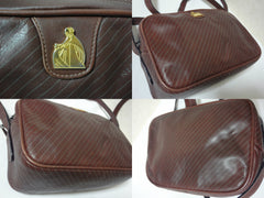 Vintage LANVIN wine brown logo printed leather shoulder bag with iconic golden logo motif, classic purse for daily use. 050327re4