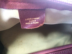 80's Vintage Longchamp rare dark wine leather duffle bag, mini travel purse. Classic bag for unisex use.