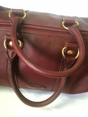 80's Vintage Longchamp rare dark wine leather duffle bag, mini travel purse. Classic bag for unisex use.
