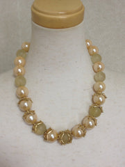 MINT. Vintage Givenchy large white faux pearl and gold tone spider nest motif balls statement necklace.  Gorgeous rare jewelry. 0506283