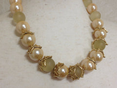 MINT. Vintage Givenchy large white faux pearl and gold tone spider nest motif balls statement necklace.  Gorgeous rare jewelry. 0506283