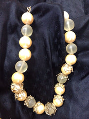 MINT. Vintage Givenchy large white faux pearl and gold tone spider nest motif balls statement necklace.  Gorgeous rare jewelry. 0506283