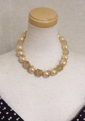 MINT. Vintage Givenchy large white faux pearl and gold tone spider nest motif balls statement necklace.  Gorgeous rare jewelry. 0506283