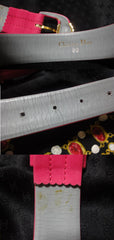 80's Vintage Christian Dior tropical pink suede leather belt with gold motif and crystal stones. Mod and chic belt from Dior.