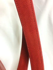 Vintage CHANEL red caviarskin v stitch, chevron style chain shoulder tote bag with golden CC ball charm. Classic purse for daily use.