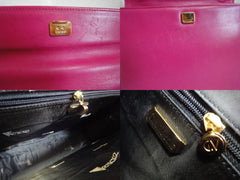 Vintage Gianni Versace pink calf leather and genuine snakeskin handbag with golden and black balls handles.