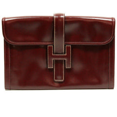 80's vintage HERMES jige, document case, dark wine, bordeaux boxcalf portfolio purse, iPad case. Classic and sophisticated style.