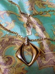 Vintage Yves Saint Laurent Golden Chain Necklace with Square/Rhombus Pendant | Crystal Accents | Iconic YSL Jewelry | 050327re6