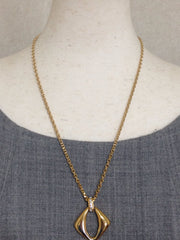 Vintage Yves Saint Laurent Golden Chain Necklace with Square/Rhombus Pendant | Crystal Accents | Iconic YSL Jewelry | 050327re6